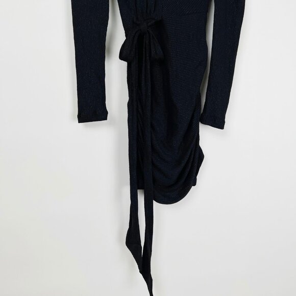 Sabina Musayev Sicily Mini Dress Knit Sweater Draped Long Sleeve Fitted Metallic - Picture 5 of 13